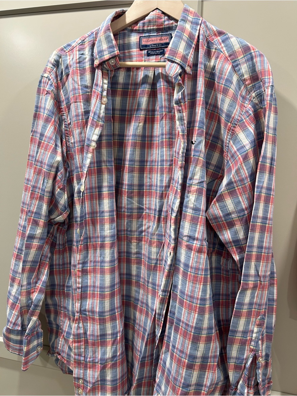 Vineyard Vines Men's Blue and Red Plaid Button-Down Shirt